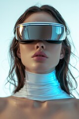 Naklejka premium Woman wearing futuristic VR glasses