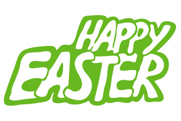 Happy Easter text for decoration, present sticker, promotion banner, postcard invitation. Hand drawn letters vintage style decorative elements. 