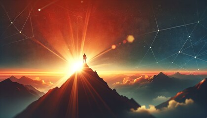 Inspirational Mountain Peak Sunrise, Achievement Concept