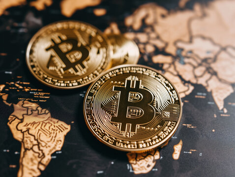 golden bitcoin and altcoins, conceptual image for crypto currency and the world