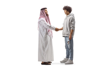 Saudi arab man meeting a young man and shaking hands