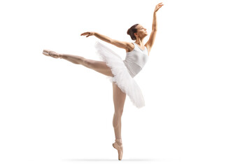 Full length shot of a ballerina dancing with one leg up