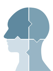 ジグソーパズルで構成された人物の横顔のイラスト　4ピース　ビジネス向けのインフォグラフィックス