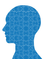 ジグソーパズルで構成された人物の横顔のイラスト　ビジネス向けのインフォグラフィックス