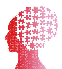 ジグソーパズルで構成された人物の横顔のイラスト　ビジネス向けのインフォグラフィックス