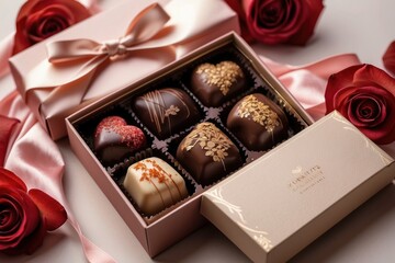 Assorted heart-shaped chocolates in a delightful box