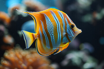 beautiful pretty nice cute funny fish in ocean. sea, aquarium, swimming exotic under depth, colourful reef, water salt ecosystem biology nature flora and fauna.
