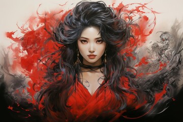 Fototapeta premium Fiery-tempered sorceress - Generative AI