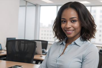 Smiling African American Woman Office Business AI Generated Image