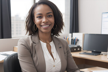 Obraz premium Smiling African American Woman Office Business AI Generated Image