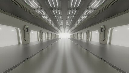 Obraz premium Science lab or sci-fi corridor. Science elements and innovation background. 3D Render.