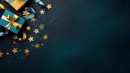 Gift boxes with bows on dark background.