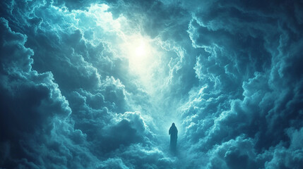 Fototapeta na wymiar The second coming of Jesus, Jesus on the clouds, heaven