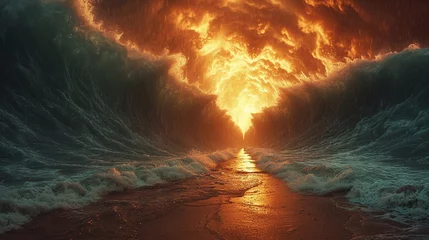 Tuinposter Biblical Miracle: God Parting the Black Sea for the Exodus of the Israelites © Daniel
