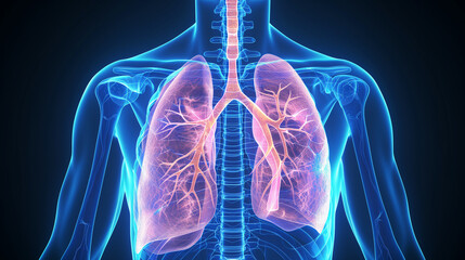 Human Body With Highlighted Blue Lungs - obrazy, fototapety, plakaty