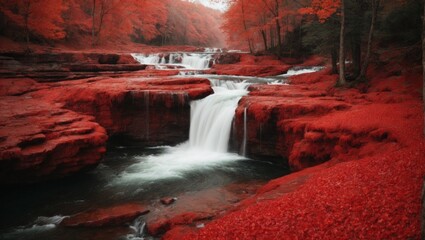 water fall in red forest