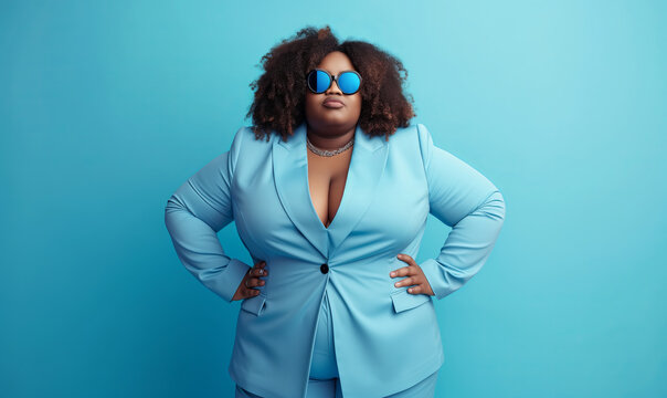 Empowered Woman in Sky Blue Suit, Statement of Bold Confidence and Style