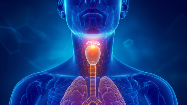 A conceptual visualization of the endocrine system, with emphasis on glands such as the pituitary and thyroid
