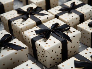 Gift boxes with bows background.