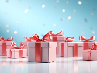 Gift boxes with bows on bokeh background.