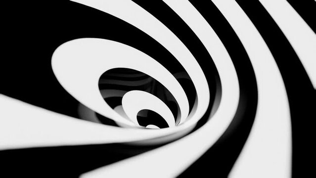 hypnotic psychedelic optical illusion, abstract geometric motion graphic background, animated black and white lines, 4k seamless vj loop