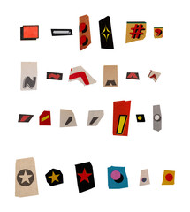 Ransom punctuation from printout magazine cutout, collage element for graphic design, png isolated...