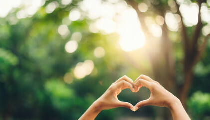 female hands create a heart shape against the radiant sky, symbolizing love, unity, and connection with the sun's warmth and positive energy