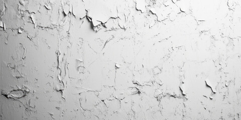 A close-up of a white wall with cracked and chipped paint, showcasing patterns of decay and neglect.