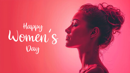 Pink background - Serene Woman Silhouette on Vibrant Pink for International Women's Day