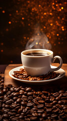 Сup of coffee with beans