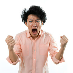 Portrait of young asian man angry and frustrated screaming in anger isolated on white background