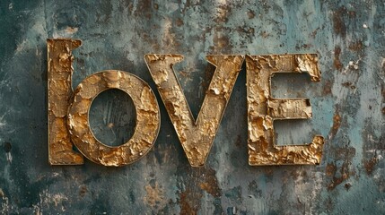 White Gold Love concept creative horizontal art poster. Photorealistic textured word Love on artistic background. Horizontal Illustration. Ai Generated Romance and Passion Symbol.