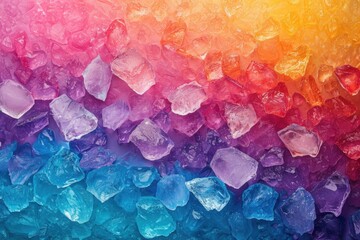 abstract colorful background with bubbles, A vibrant close-up of colorful ice crystals, each shard glistening with rainbow hues and sharp, geometric clarity