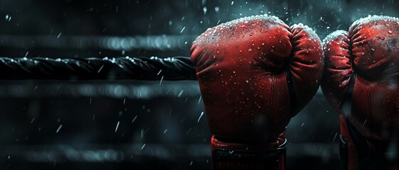 a boxing-themed UI background that transitions from the red of boxing gloves to the dark hue of the ring corner evoking the intensity of a match, Ideal for App and Website Design .  - obrazy, fototapety, plakaty