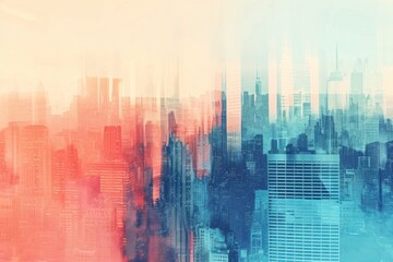 An abstract urban blend of digital art creates a mixed media skyline, where skyscrapers are fused with vivid red and blue hues.., abstract colorful background - obrazy, fototapety, plakaty