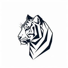 geometric minimal tiger from the side, flat, logo, line, simple, white background