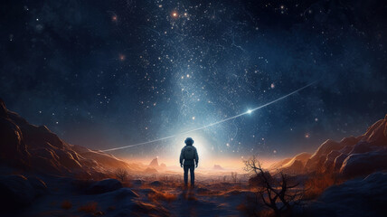 Fototapeta premium an astronaut walking on an unknown planet, Generative, AI