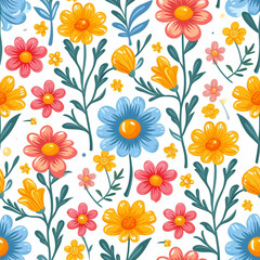 Fototapeta na wymiar Spring Tile Pattern with Easter Flowers, ai generated