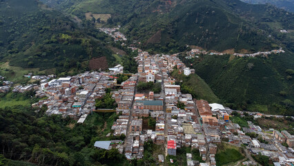 Betulia, Antioquia - Colombia. December 27, 2023. Aerial view with drone of the municipality located in the southwestern region of the department