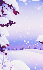 Fototapeta na wymiar Winter landscape with snow. Colorful illustration. Background with empty copy space. Beautiful snow wallpaper. Christmas card design. New year flyer