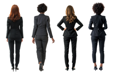 Business women back view full body. Collage over isolated transparent background