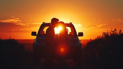 Couple kissing in sunset