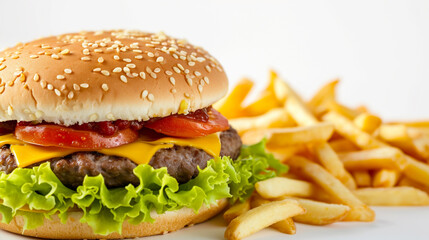 Closeup of fast food on white . Ai Generative