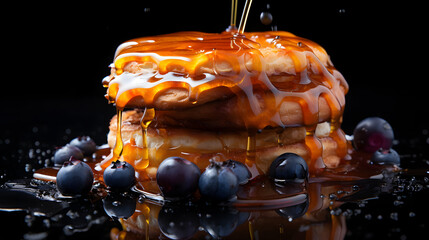 Pancakes with berries and maple syrup