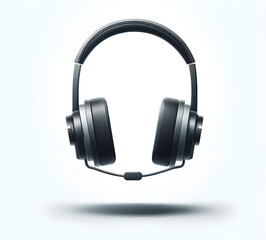 Professional Black Over-Ear Headphones with Microphone for Gaming and Teleconferencing - Sleek Minimalist Design on White Background | Concept of Modern Communication and Elegance in Tech