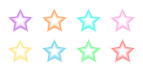 Star shapes in holographic blurry style. Trendy y2k stickers with gradient aura effect in different pastel colors isolated on white background. Vector illustration