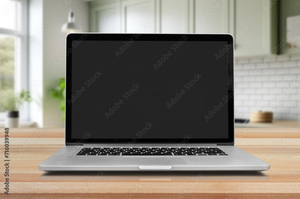 Poster Modern laptop with black blank screen on desk