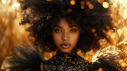 Illustration of a surreal young girl with a glamorous look in a magical moment of back light