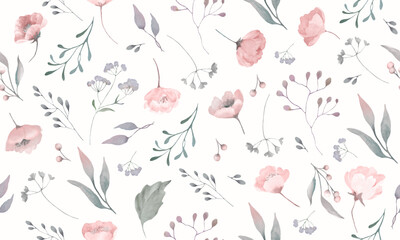 Seamless watercolor floral pattern. Hand drawn illustration isolated on pastel background. Vector EPS. - obrazy, fototapety, plakaty