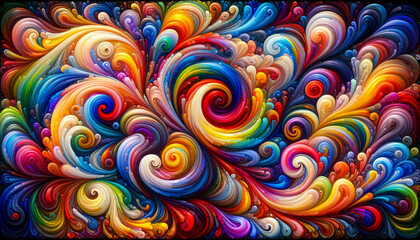 Abstract whimsical, swirling rainbow colors